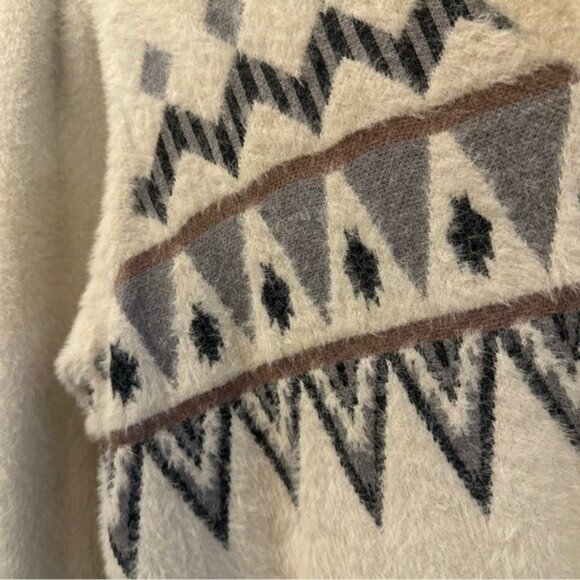 Belladini Cabincore Geometric Knit Open Front Long Cardigan Cream 2X - Picture 6 of 10